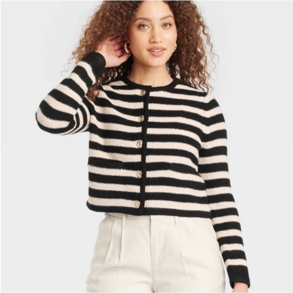 a new day Striped Sweater Cardigan Gold Buttons size Medium